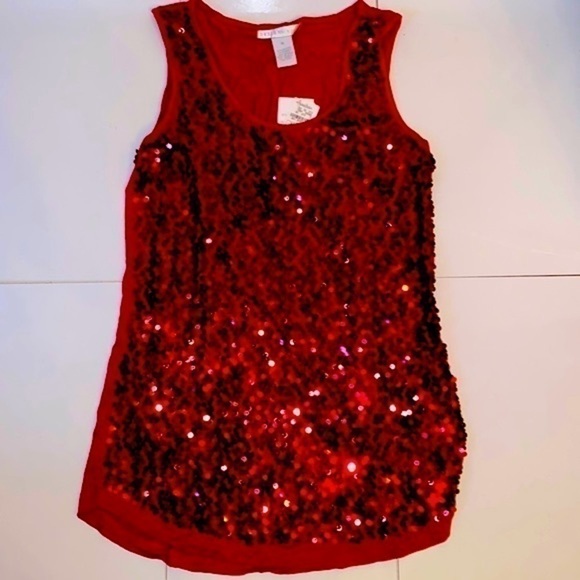 Design History red sequin sleeveless tee shirt top. Size Medium. NWT. - Picture 1 of 7